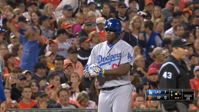 Dodgers' Yasiel Puig leaps tall buildings, collects 3 more hits