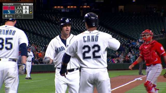 Seattle Mariners, from left, Taijuan Walker, James Paxton, Charlie Furbush  and Nelson Cruz show-off the