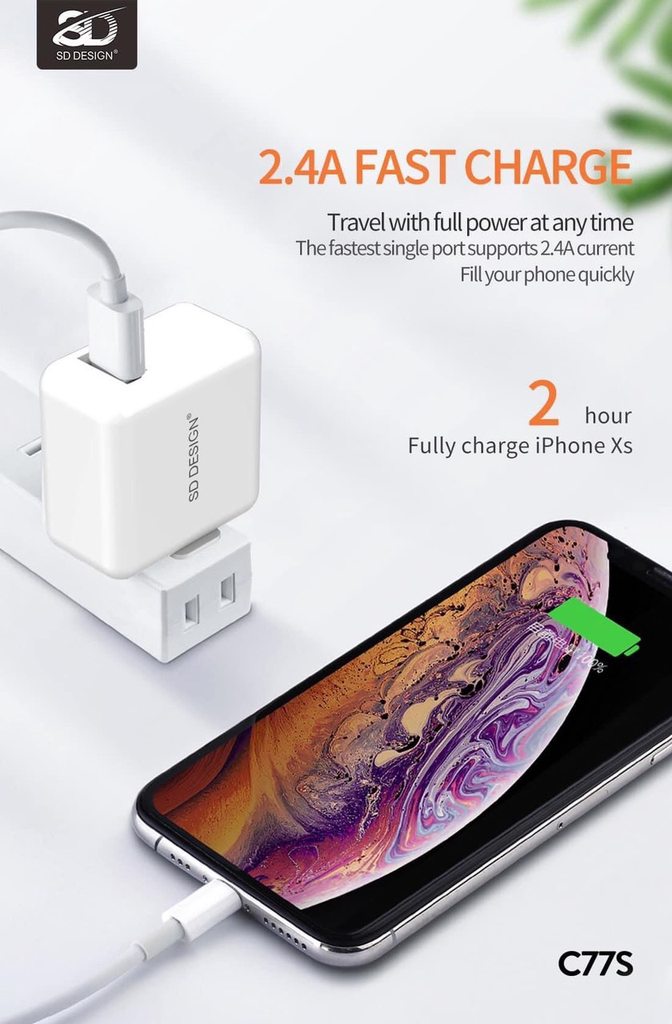 CỦ SẠC SD DESIGN C77S / 2.4A - CHÍNH HÃNG