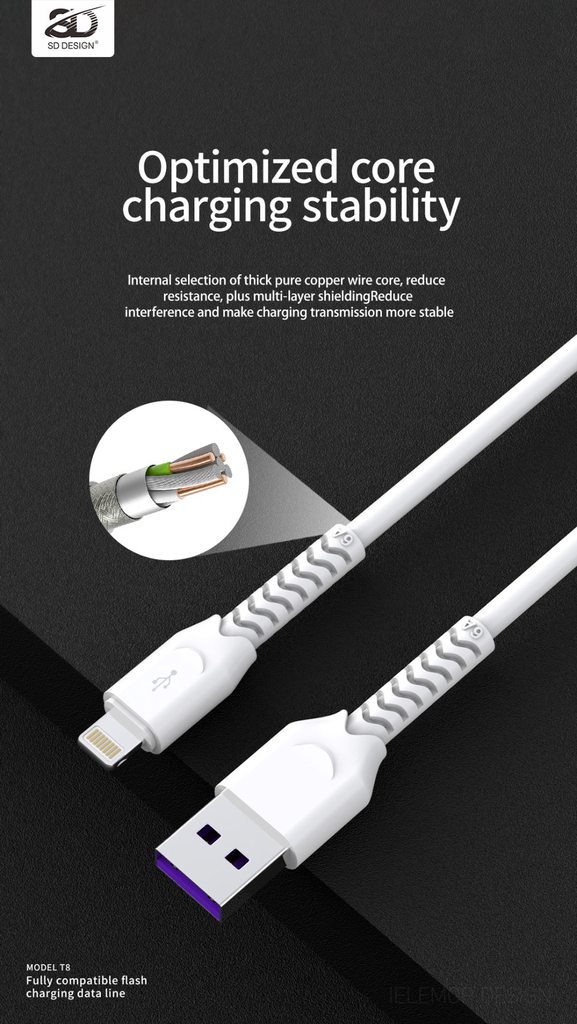 CÁP SẠC NHANH SD DESIGN T8 DÒNG 6A ĐẦU LIGHTNING DÀI 1M - CHÍNH HÃNG