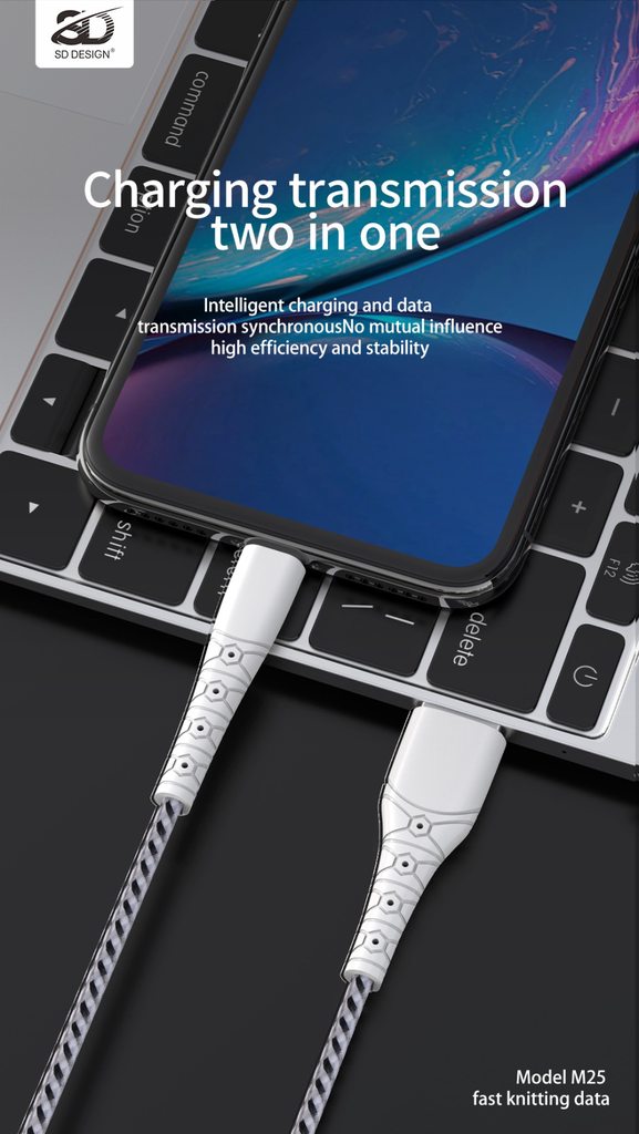 CÁP SẠC NHANH SD DESIGN M25 DÒNG 5A ĐẦU LIGHTNING DÀI 1M - CHÍNH HÃNG