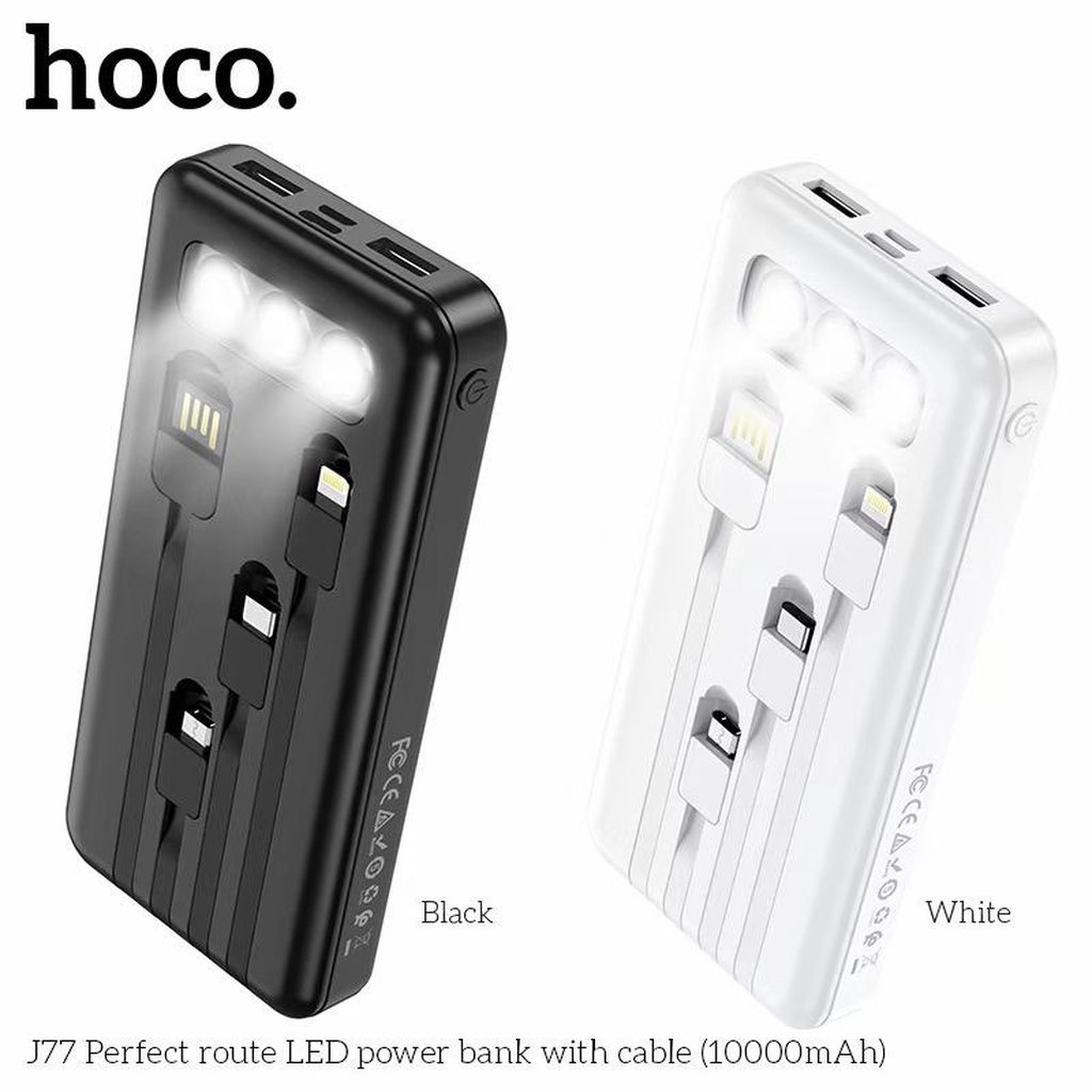 SẠC DỰ PHÒNG KÈM 4 DÂY SẠC LIỀN HOCO J77 / 10000MAH 2 CỔNG RA - CHÍNH HÃNG