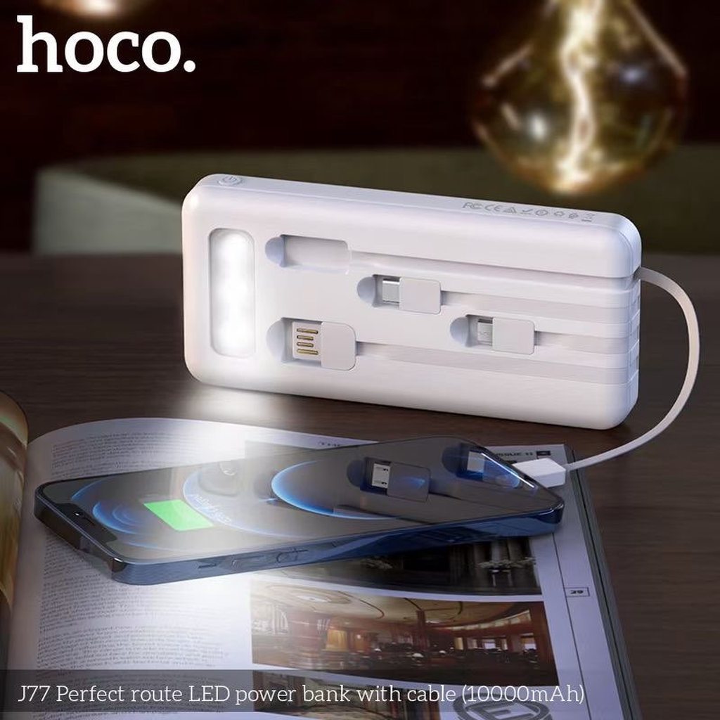 SẠC DỰ PHÒNG KÈM 4 DÂY SẠC LIỀN HOCO J77 / 10000MAH 2 CỔNG RA - CHÍNH HÃNG