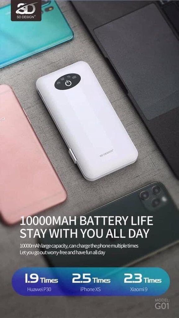 SẠC DỰ PHÒNG SD DESIGN ĐA NĂNG G01 / 10000MAH 1 CỔNG RA - CHÍNH HÃNG (MUA 10 TẶNG 2)