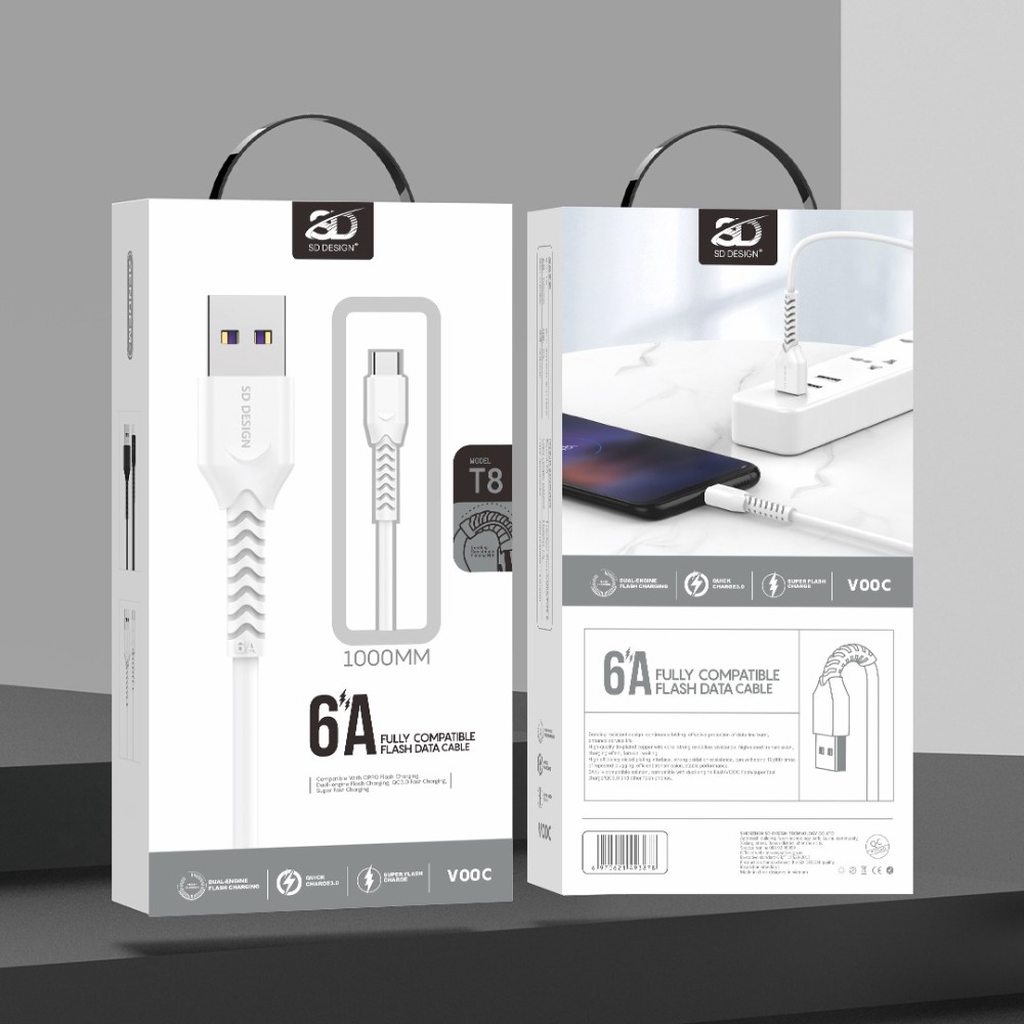 CÁP SẠC NHANH SD DESIGN T8 DÒNG 6A ĐẦU LIGHTNING DÀI 1M - CHÍNH HÃNG