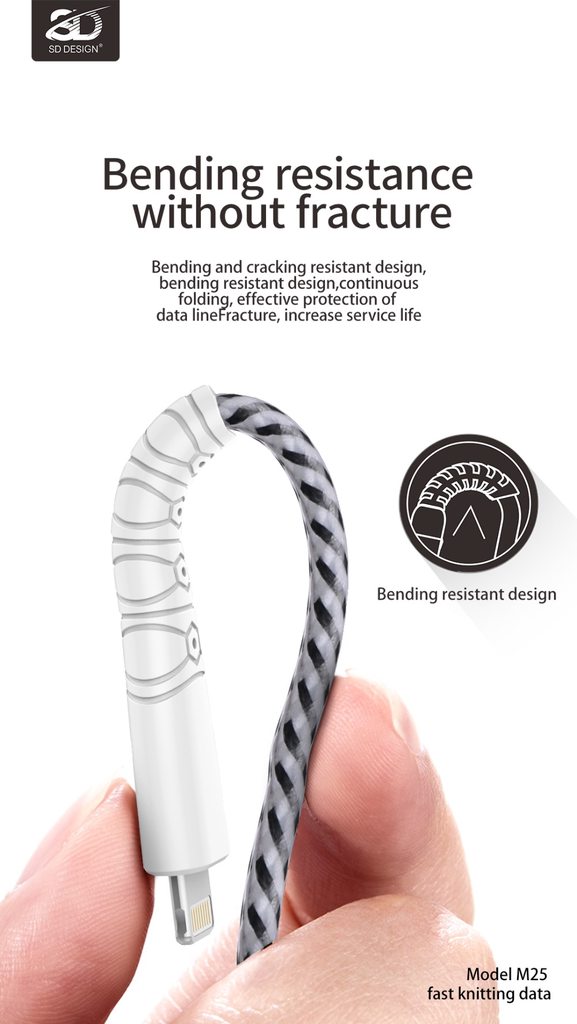 CÁP SẠC NHANH SD DESIGN M25 DÒNG 5A ĐẦU LIGHTNING DÀI 1M - CHÍNH HÃNG