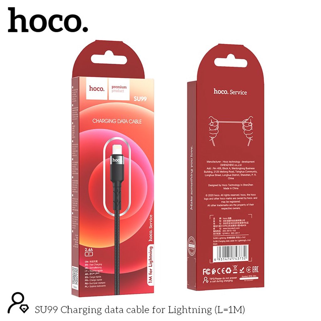 CÁP SẠC NHANH HOCO SU99 LIGHTNING DÒNG 2.4A DÀI 1M - CHÍNH HÃNG