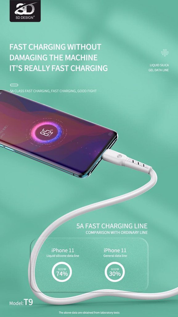 CÁP SẠC NHANH SD DESIGN T9 DÒNG 5A ĐẦU LIGHTNING DÀI 1.2M - CHÍNH HÃNG