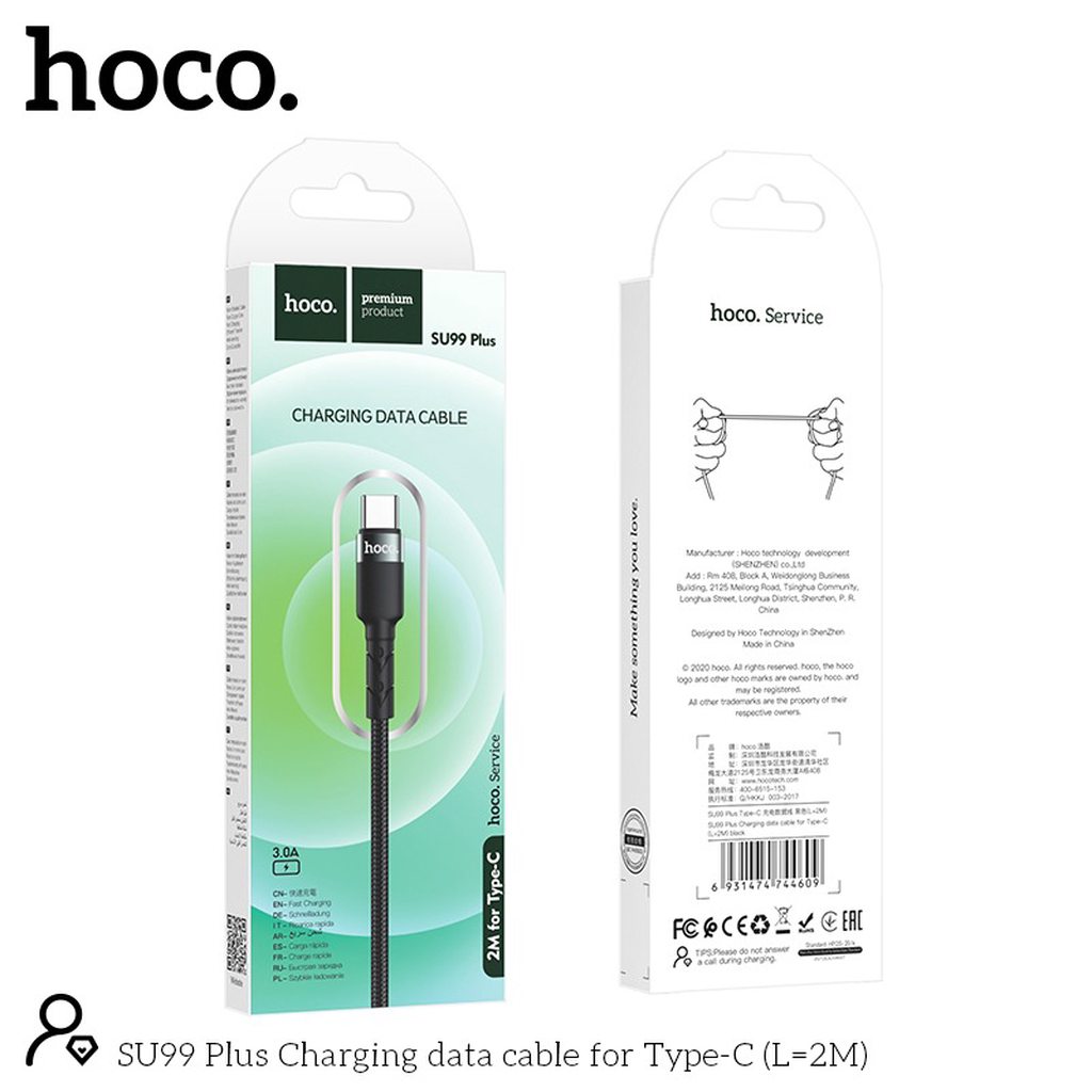 CÁP SẠC NHANH HOCO SU99 PLUS TYPE C DÒNG 3A DÀI 2M - CHÍNH HÃNG