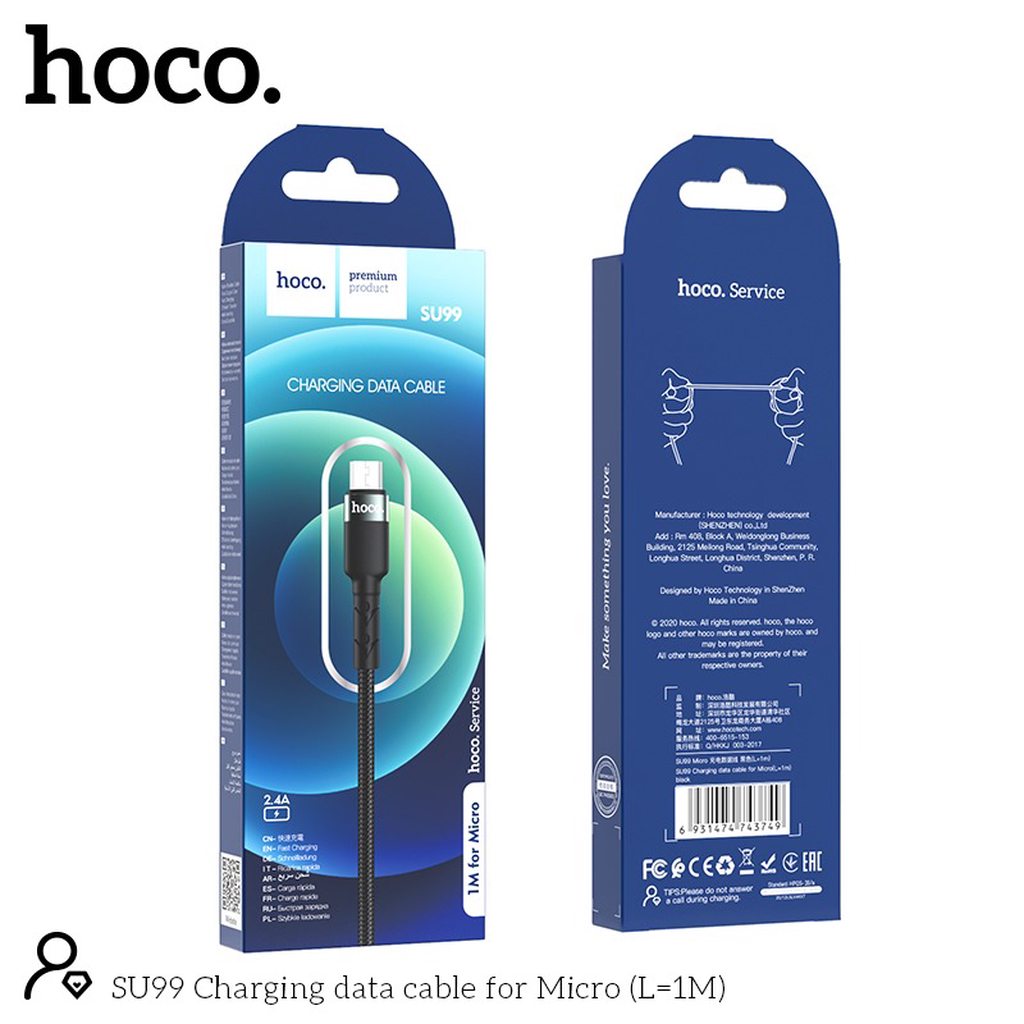 CÁP SẠC NHANH HOCO SU99 MICRO DÒNG  2.4A DÀI 1M - CHÍNH HÃNG