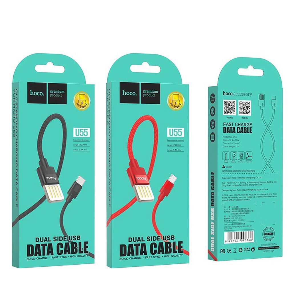 CÁP SẠC NHANH HOCO U55 DÒNG 2.4A ĐẦU TYPE C DÀI 1.2M - CHÍNH HÃNG