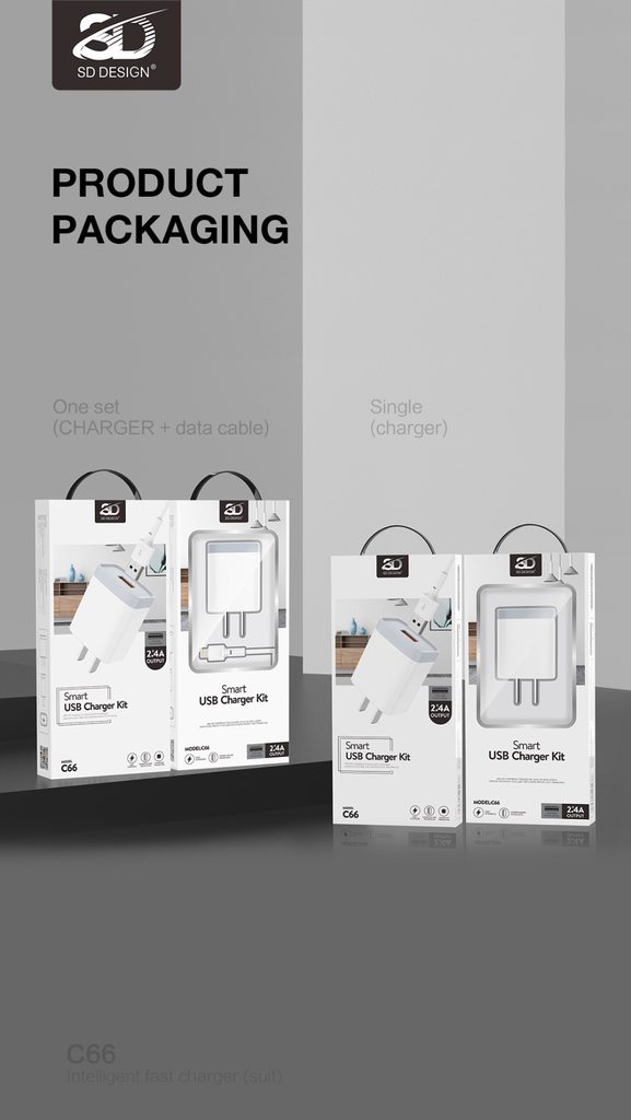 BỘ SẠC NHANH SD DESIGN C66 DÒNG 2.4A ĐẦU TYPE C - CHÍNH HÃNG