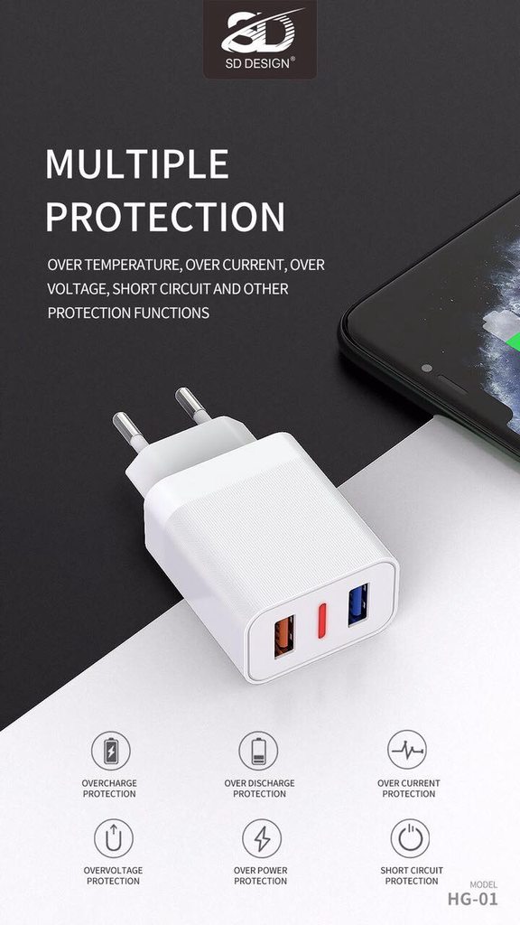 CỦ SẠC SD DESIGN HG-01 DÒNG 2.4A - CHÍNH HÃNG