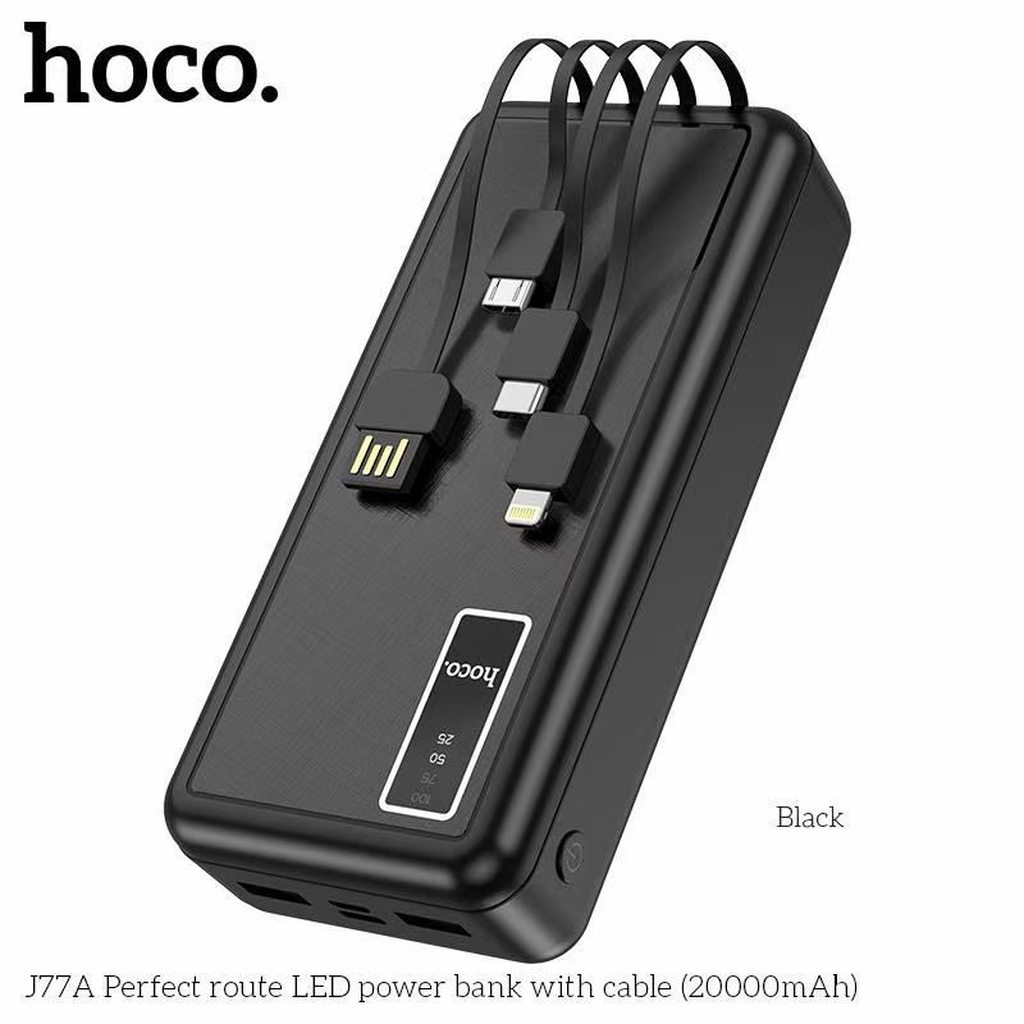 SẠC DỰ PHÒNG KÈM 4 DÂY SẠC LIỀN HOCO J77A / 20000MAH 2 CỔNG RA - CHÍNH HÃNG