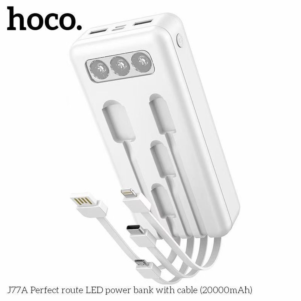 SẠC DỰ PHÒNG KÈM 4 DÂY SẠC LIỀN HOCO J77A / 20000MAH 2 CỔNG RA - CHÍNH HÃNG