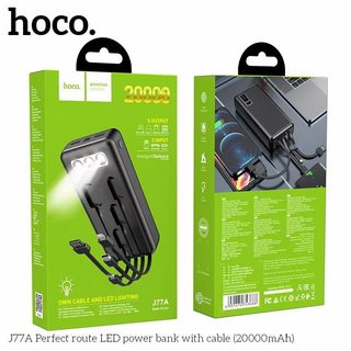 SẠC DỰ PHÒNG KÈM 4 DÂY SẠC LIỀN HOCO J77A / 20000MAH 2 CỔNG RA - CHÍNH HÃNG