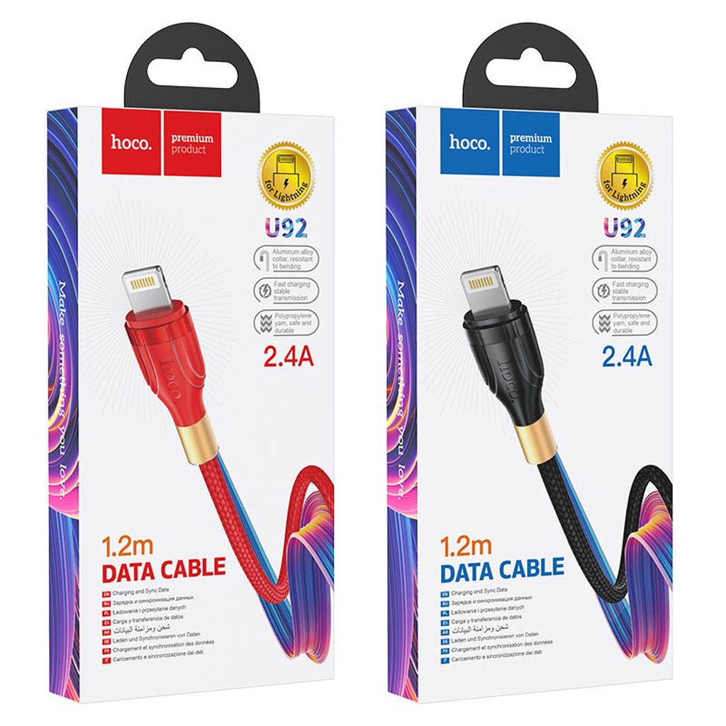 CÁP SẠC NHANH HOCO U92 DÒNG 2.4A ĐẦU LIGHTNING DÀI 1.2M - CHÍNH HÃNG