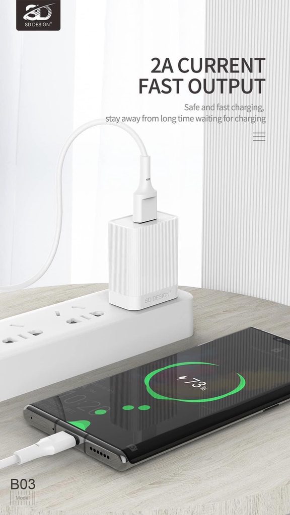 BỘ SẠC NHANH SD DESIGN B03 QC2.0 / 2A ĐẦU TYPE C - CHÍNH HÃNG