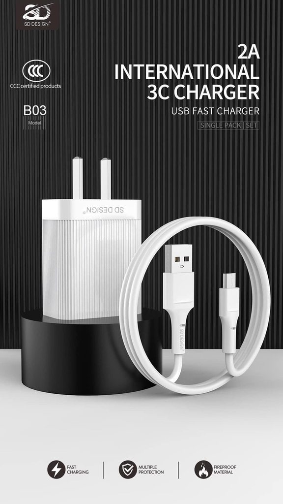 BỘ SẠC NHANH SD DESIGN B03 QC2.0 / 2A ĐẦU LIGHTNING - CHÍNH HÃNG