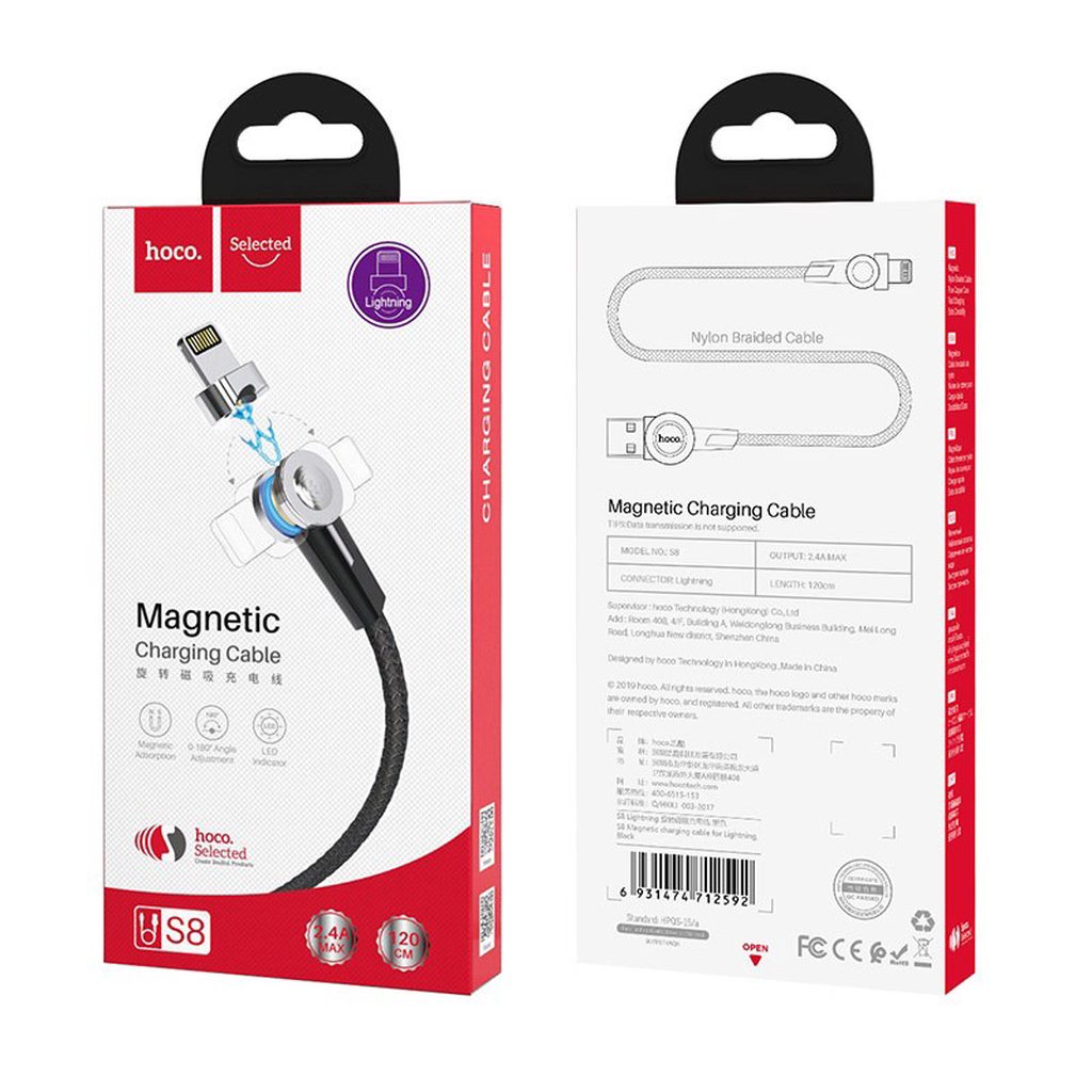 CÁP SẠC NAM CHÂM HOCO S8 ĐẦU LIGHTNING DÀI 1.2M - CHÍNH HÃNG