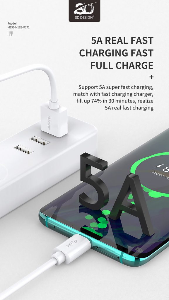 CÁP SẠC NHANH SD DESIGN M152 DÒNG 5A ĐẦU LIGHTNING DÀI 2.2M - CHÍNH HÃNG
