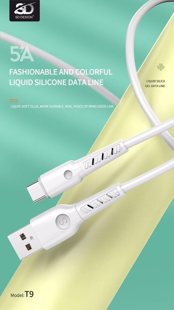 CÁP SẠC NHANH SD DESIGN T9 DÒNG 5A ĐẦU TYPE C DÀI 1.2M - CHÍNH HÃNG