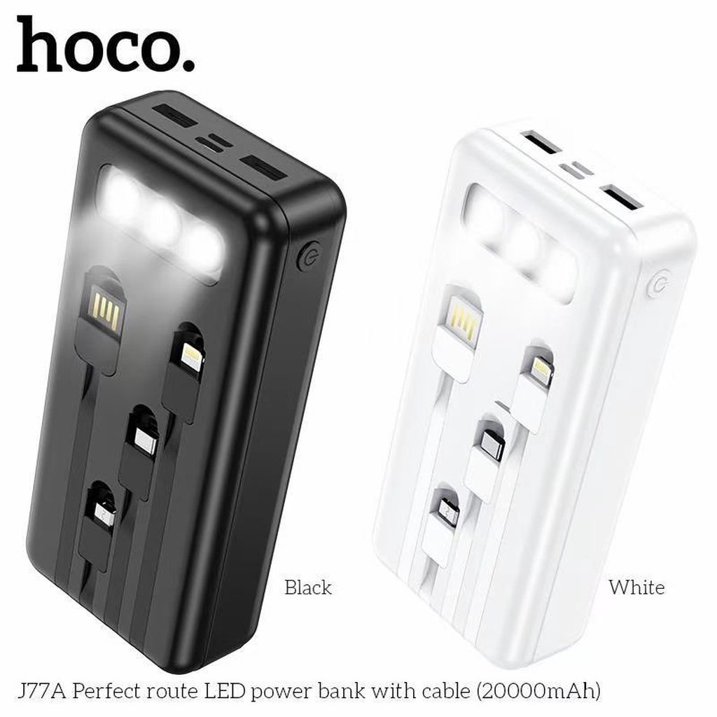 SẠC DỰ PHÒNG KÈM 4 DÂY SẠC LIỀN HOCO J77A / 20000MAH 2 CỔNG RA - CHÍNH HÃNG