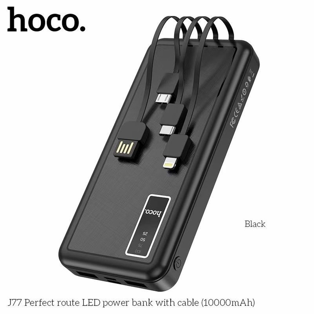 SẠC DỰ PHÒNG KÈM 4 DÂY SẠC LIỀN HOCO J77 / 10000MAH 2 CỔNG RA - CHÍNH HÃNG