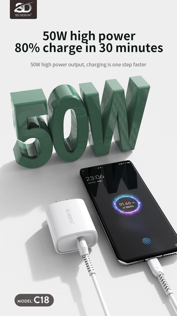 CỦ SẠC SD DESIGN C18 DÒNG 50W - CHÍNH HÃNG