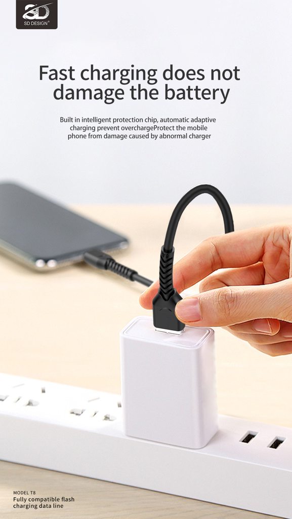 CÁP SẠC NHANH SD DESIGN T8 DÒNG 6A ĐẦU LIGHTNING DÀI 1M - CHÍNH HÃNG