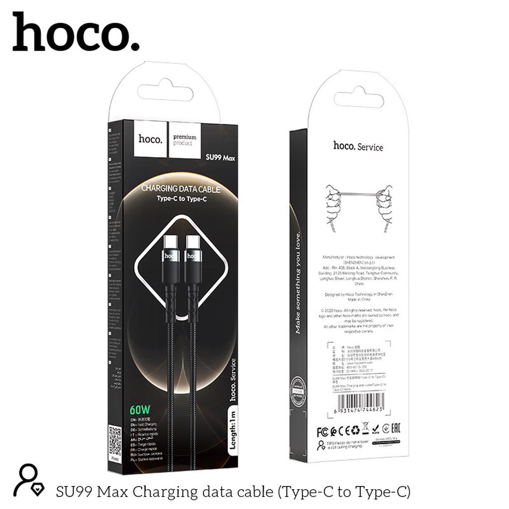 CÁP SẠC NHANH HOCO SU99 MAX TYPE C RA TYPE C DÒNG 3A / 60W - CHÍNH HÃNG