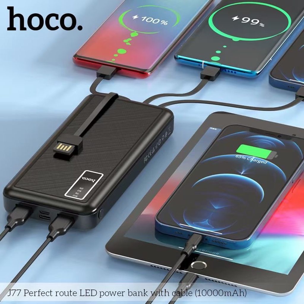 SẠC DỰ PHÒNG KÈM 4 DÂY SẠC LIỀN HOCO J77 / 10000MAH 2 CỔNG RA - CHÍNH HÃNG