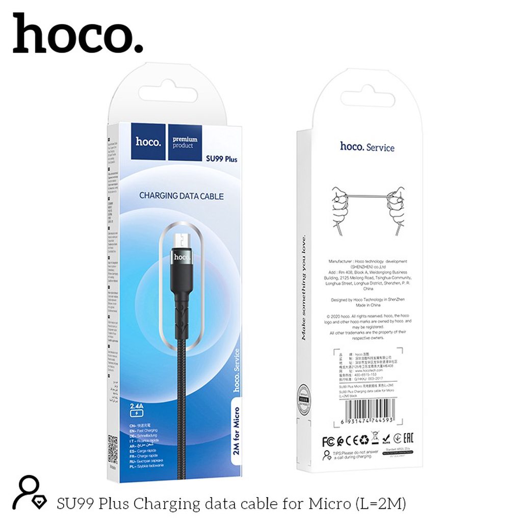 CÁP SẠC NHANH HOCO SU99 PLUS MICRO DÒNG 2.4A DÀI 2M - CHÍNH HÃNG