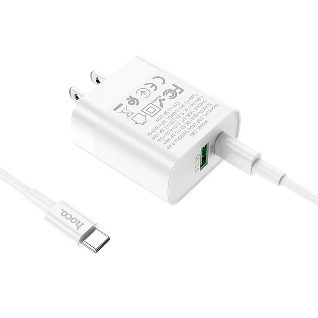 BỘ SẠC NHANH HOCO C80 TYPE-C RA TYPE-C 3.1A 20W / QC 3.0 - CHÍNH HÃNG